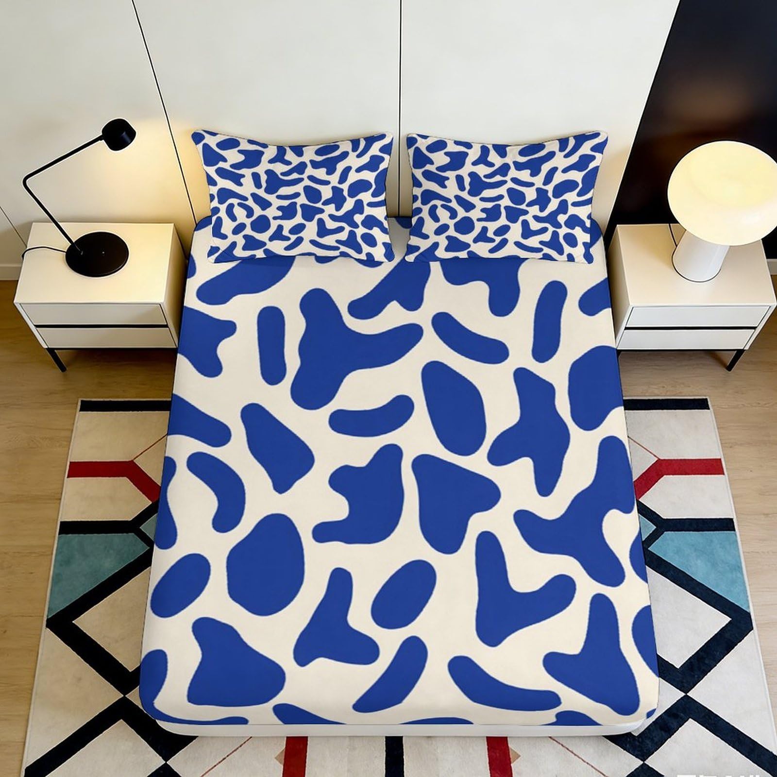 Tjiqhvmrn Style-3 3D Printed Blue Abstract Pattern Fitted Sheet Microfiber Deep Pocket Full Wrap Bedroom Bedding Blue Pattern Mattress Fitted Cover Washable Non-Slip 90X200x25cm
