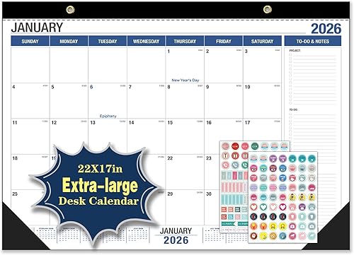 Miniatura 9 de Calendario de escritorio 2026, con 2 calcomanías, calendario de 18 meses desde junio de 2027-17 x 12 pulgadas, calendario mensual de Gato