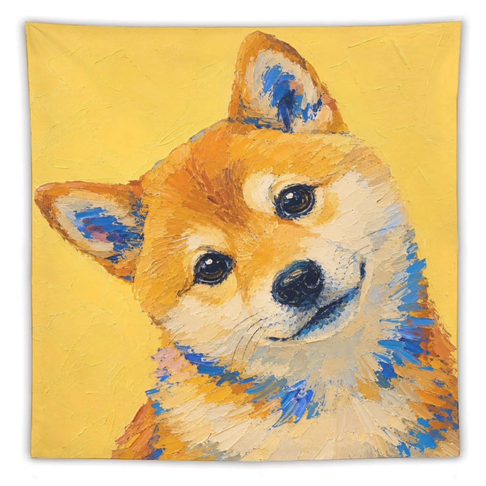 H3B8U2Y5 Shiba Dog Portrait Wall Tapestry, Pop Art Style, Apartment
