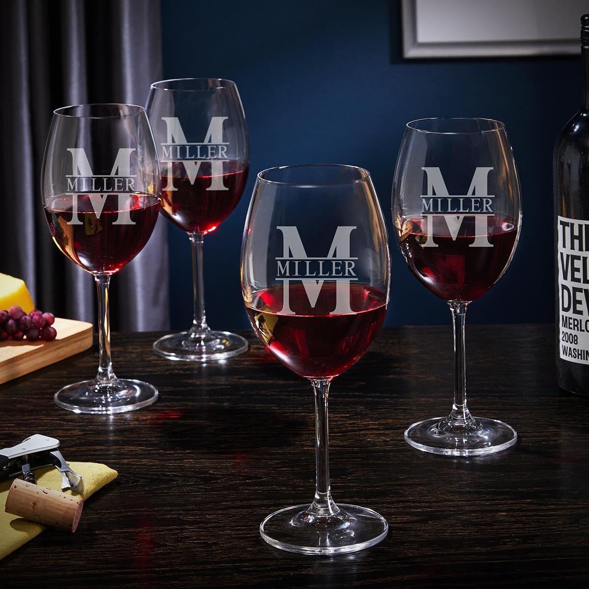 HomeWetBar Personalized Wine Glasses Set of 4 - Stemmed Wine Glasses, Monogrammed Gifts for Her