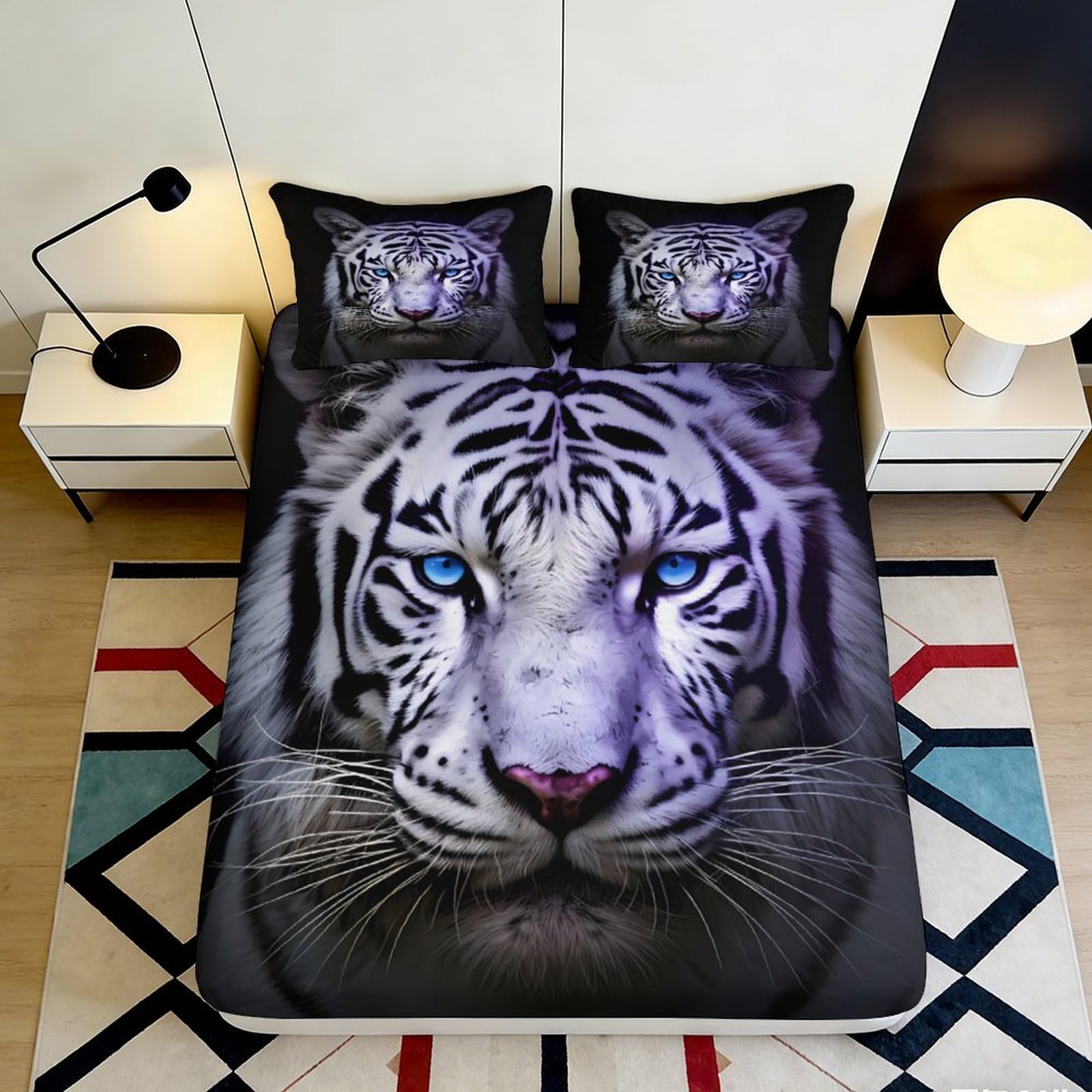 Tjiqhvmrn Style-4 3D Printed Tiger Pattern Fitted Sheet Microfiber Deep Pocket Bedroom Bedding Tiger Mattress Fitted Cover Non-Slip Full Wrap For Adult Teen 90X200x25cm