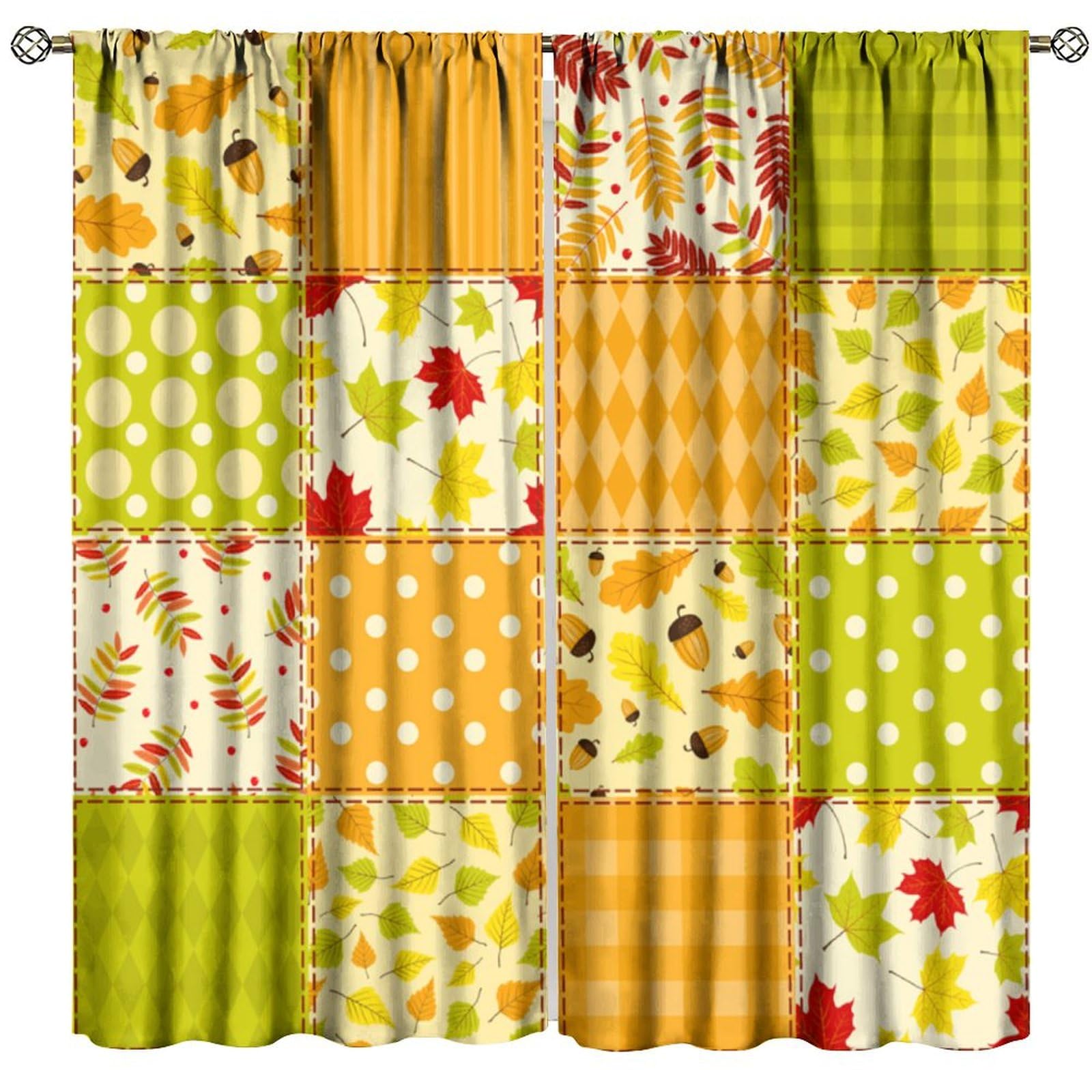 BenYaSong Autumn Blackout Window Curtain，Green and Orange Autumn Pattern Style for Home Kitchen Livingroom Coffee Room Window Drapes 2Panel 52" W X 96" L