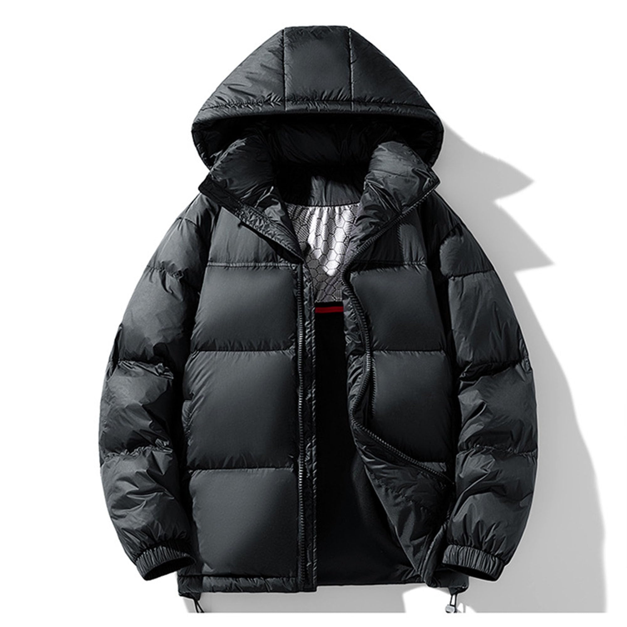 Piumino termico da uomo in tinta unita caldo caldo con zip completa giù cerniera cappotto piumino da uomo con cappuccio