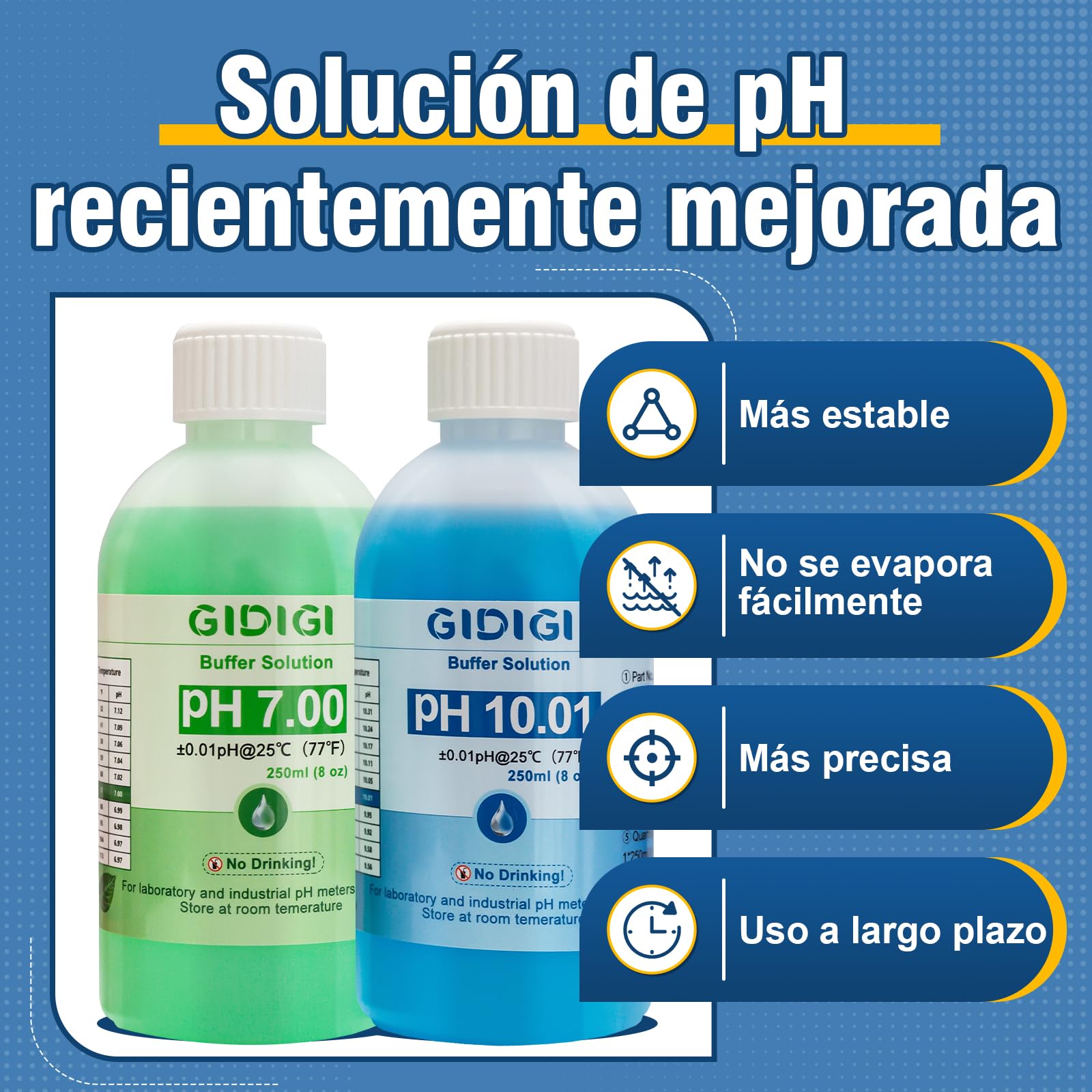 Kit de solución de calibración de medidor de pH, pH 7,00, 10,01 y solución de protección de electrodo