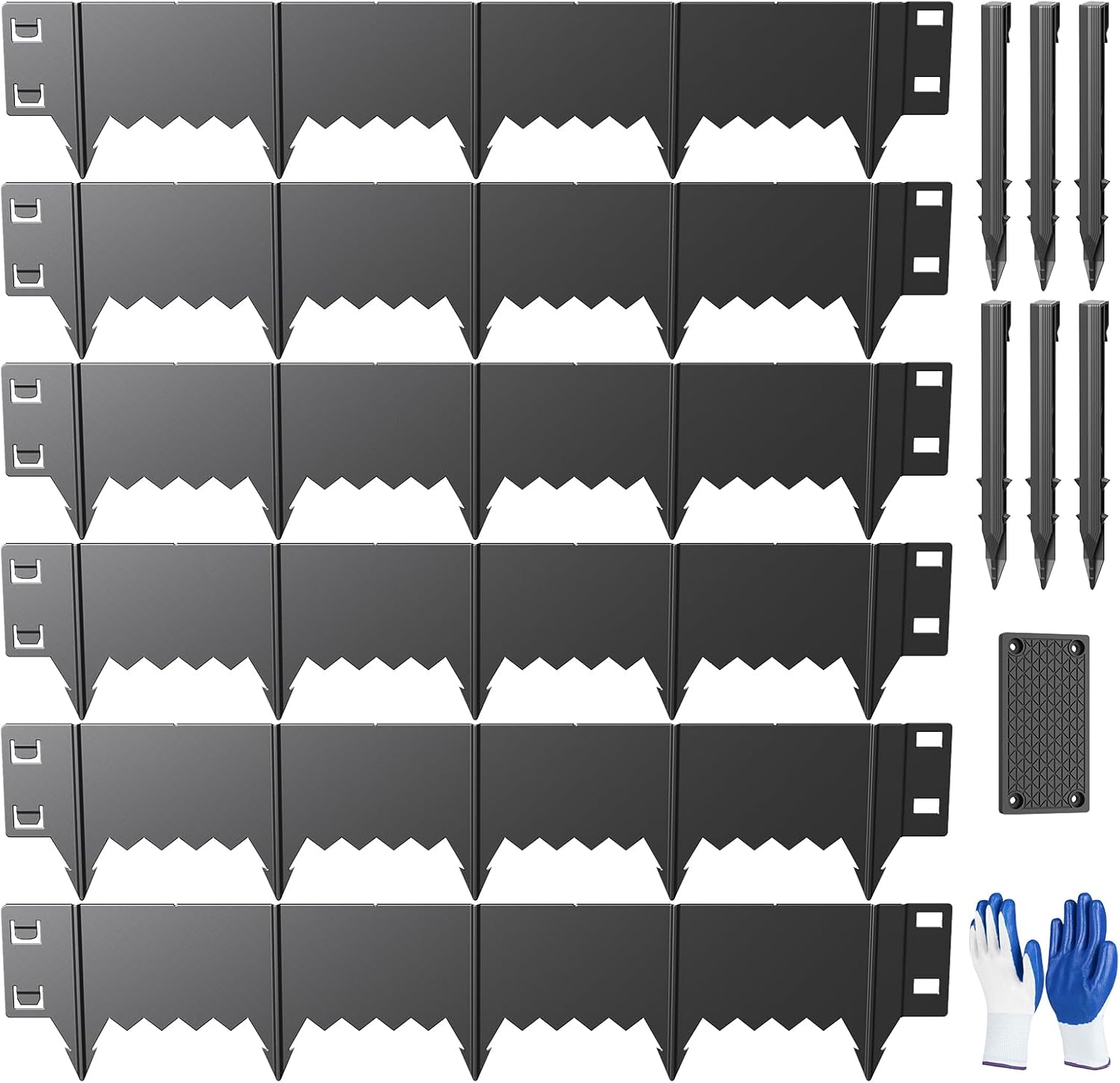 6-Pack Heavy Duty Metal Garden Border (20FT), 8 in *37 in Hammer-in Landscape Edgings with 6 Pcs Plastic Stakes, Bendable Lawn Edgings for Yard, Tree Rings, Lawn,Pathway-Black