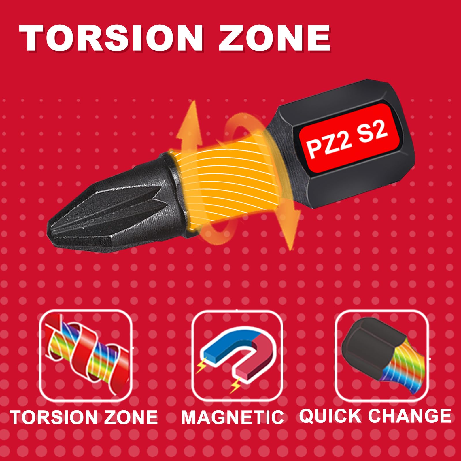 Geinxurn Impact Pozi - Juego de 90 puntas de destornillador magnéticas de 1 pulgada (PZ1/PZ2/PZ3) S2 de acero y 1 soporte de brocas con caja colorida de almacenamiento