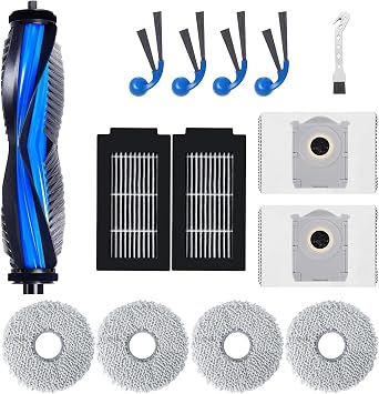 14 Pcs Replacement Parts Compatible with Ecovacs Deebot T30C Omni / T30C Pro Omni Robot Vacuum Cleaner Accessories, 1 Main Brush, 4 Side Brushes, 2 Filters, 2 Dust Bags, 4 Mop Pads and 1 Cleaning Tool