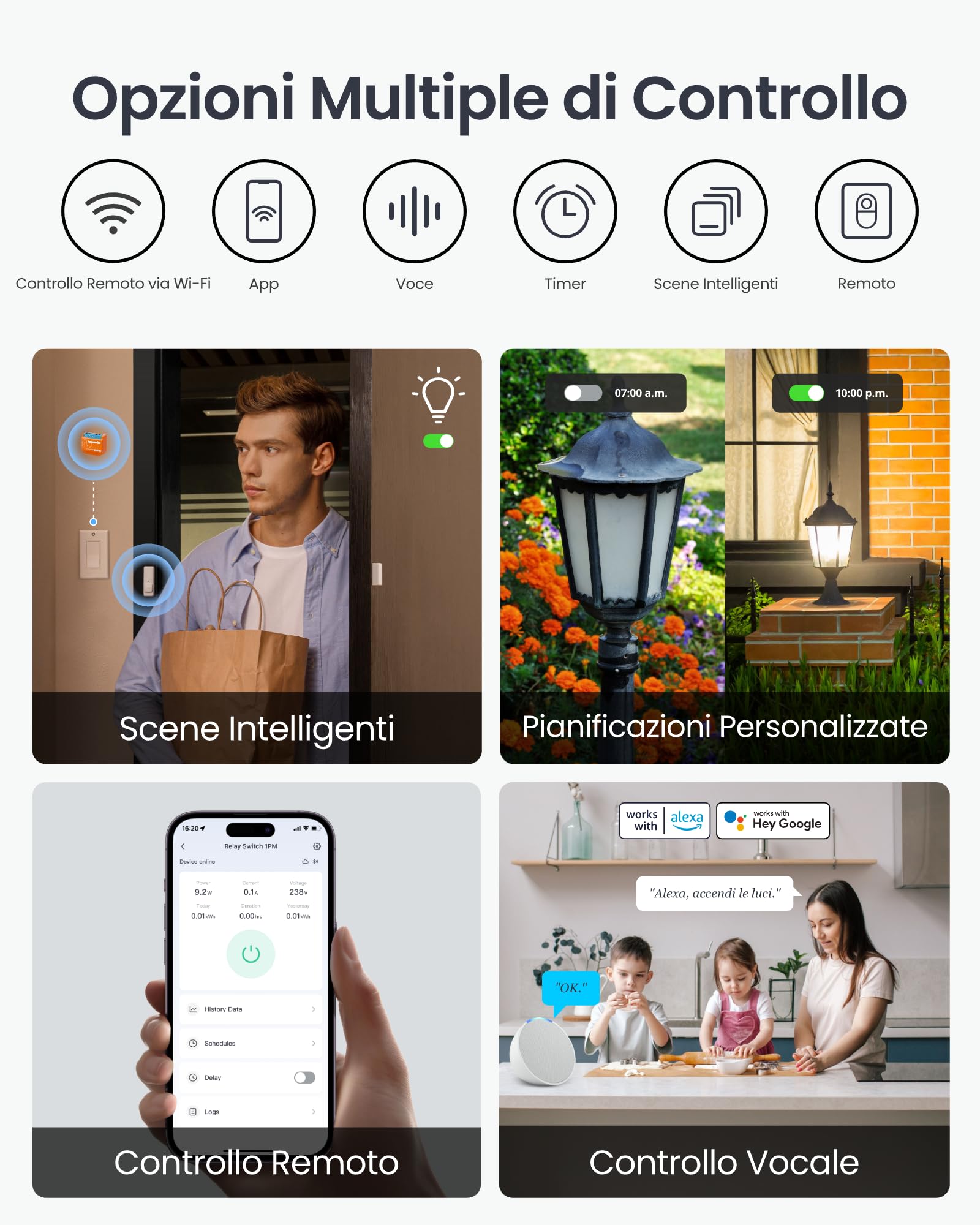 SwitchBot Smart Relay Switch 1PM Intelligente con Ripetitore Bluetooth Integrato, Interruptore Wi-Fi & Bluetooth Compatibile con Alexa/Apple Home/Google Home, Interruttore Relè 1PM 16A Confezione da 2