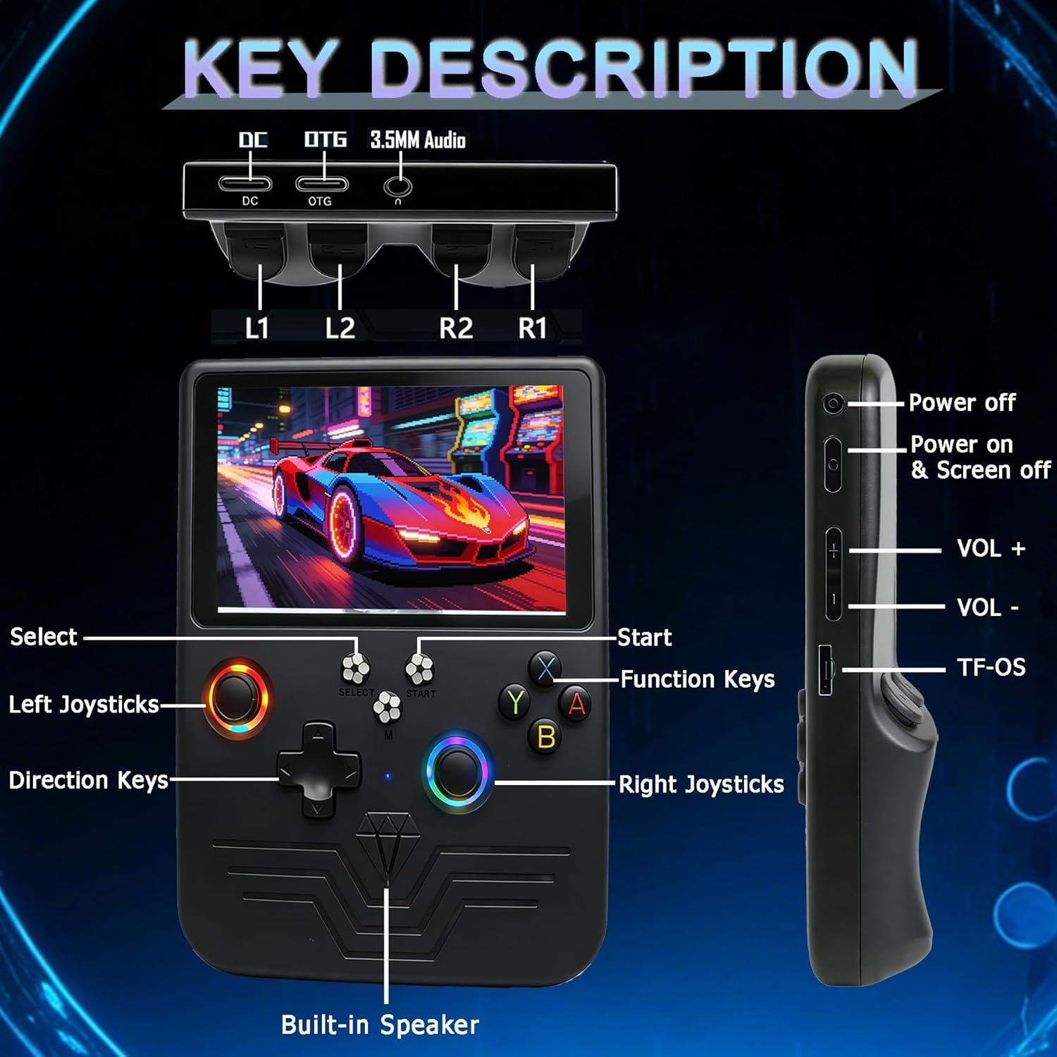 RegiisJoy R60MAX Handheld Game Console, 5.5 Inch IPS Screen Retro Gaming Consoles, 40000 in 1 Portable Mini Pocket Arcade, 6000mAh Battery,128G TF Card,RGB Joysticks