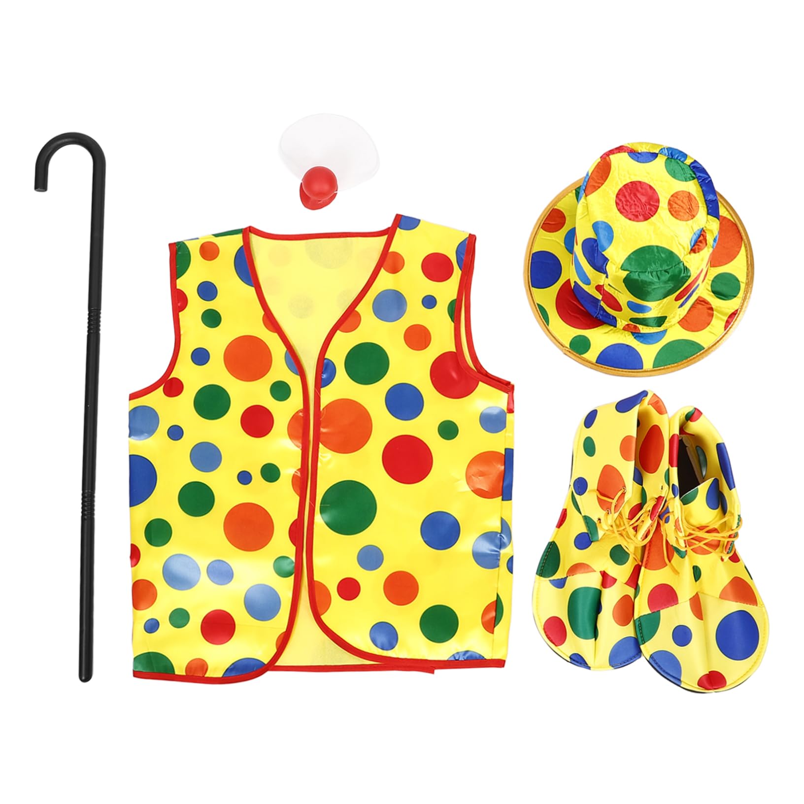 FRCOLOR Clown Suit Props Complete Set Including Hat Shoes Vest Nose Crutch Great for Parties Cosplay Events