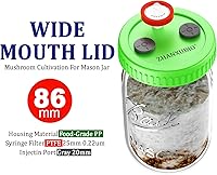 Vista 5 de Tarro de hongos, tapa de cultivo líquido, boca ancha, boca rejuvenecida, plástico de grado alimenticio, con membrana de PTFE y puertos de inyección