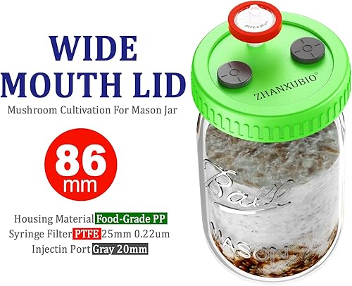 Miniatura 5 de ZHANXUBIO - Tarro de hongos con tapa de cultivo líquido, boca ancha, boca rejuvenecida, plástico de grado alimenticio, cultivo de grano de masón,