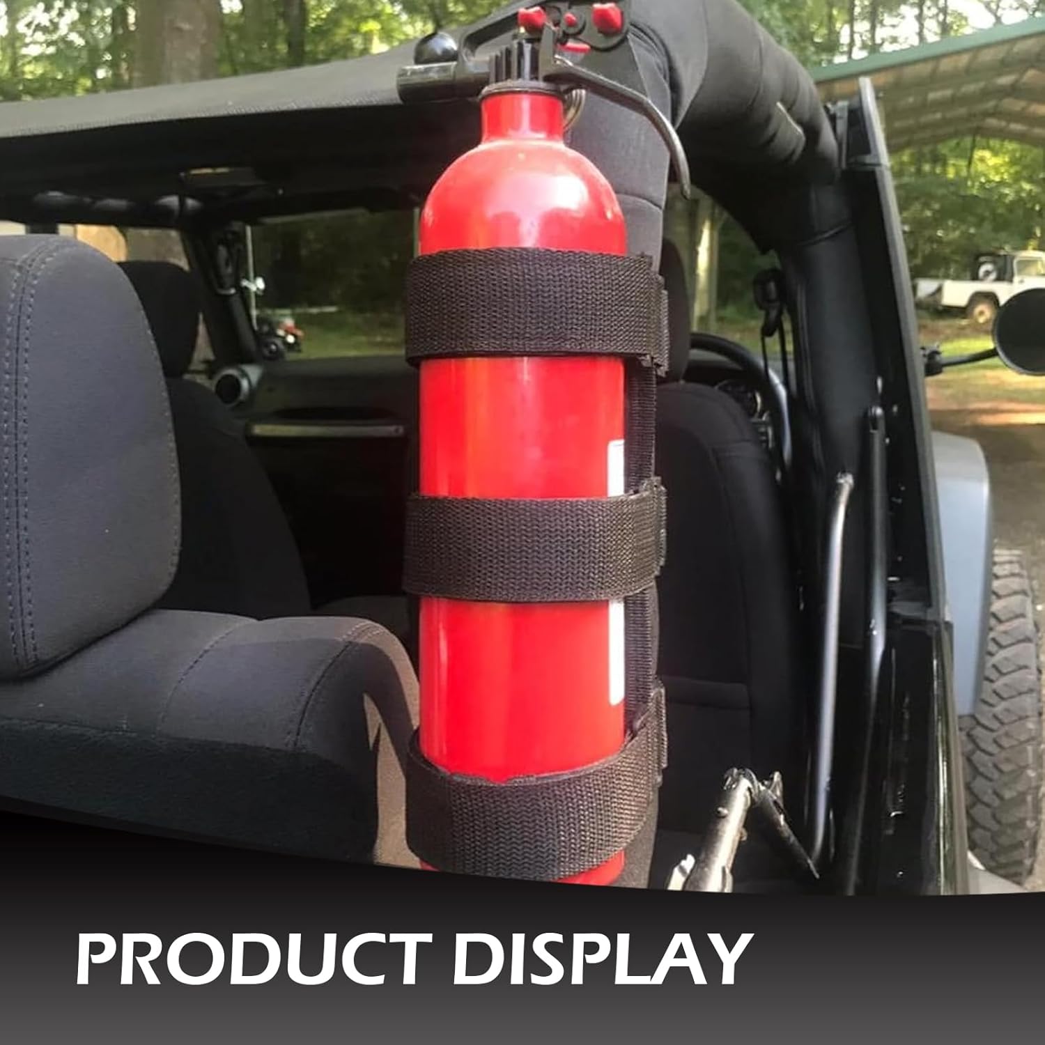 Roll Bar Fire Extinguisher Mount, Adjustable Car Trunk Fire Extinguisher Securing Strap with Water Bottle Strap, Compatible with Wrangler Unlimited CJ YJ LJ TJ JK JKU JL JLU (Black)