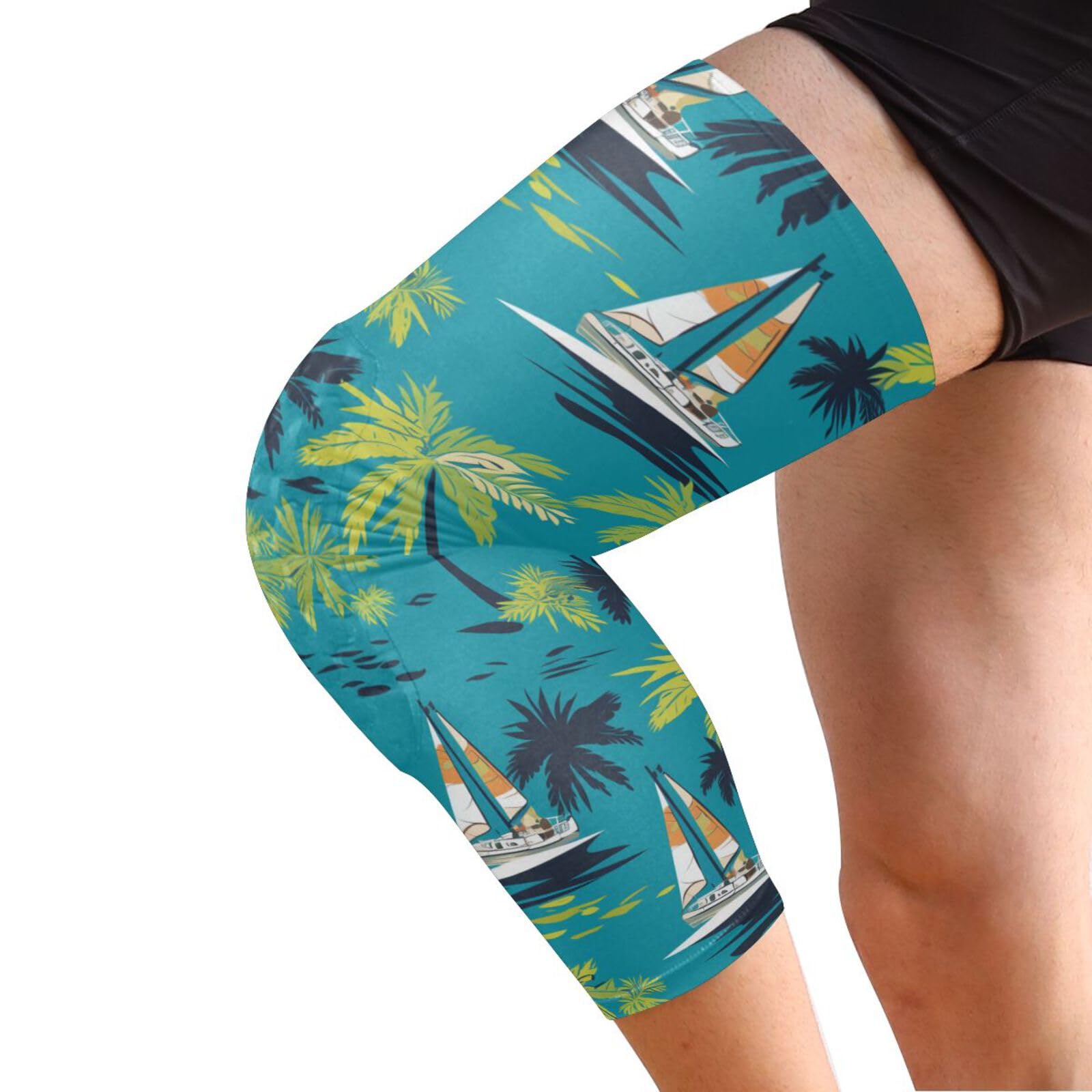 JUNZAN Teal Basketball Knee Pads for Youth Kids Wrestling Knee Pads with Sleeves Sport Kneepads for Volleyball Football Tropical Palms