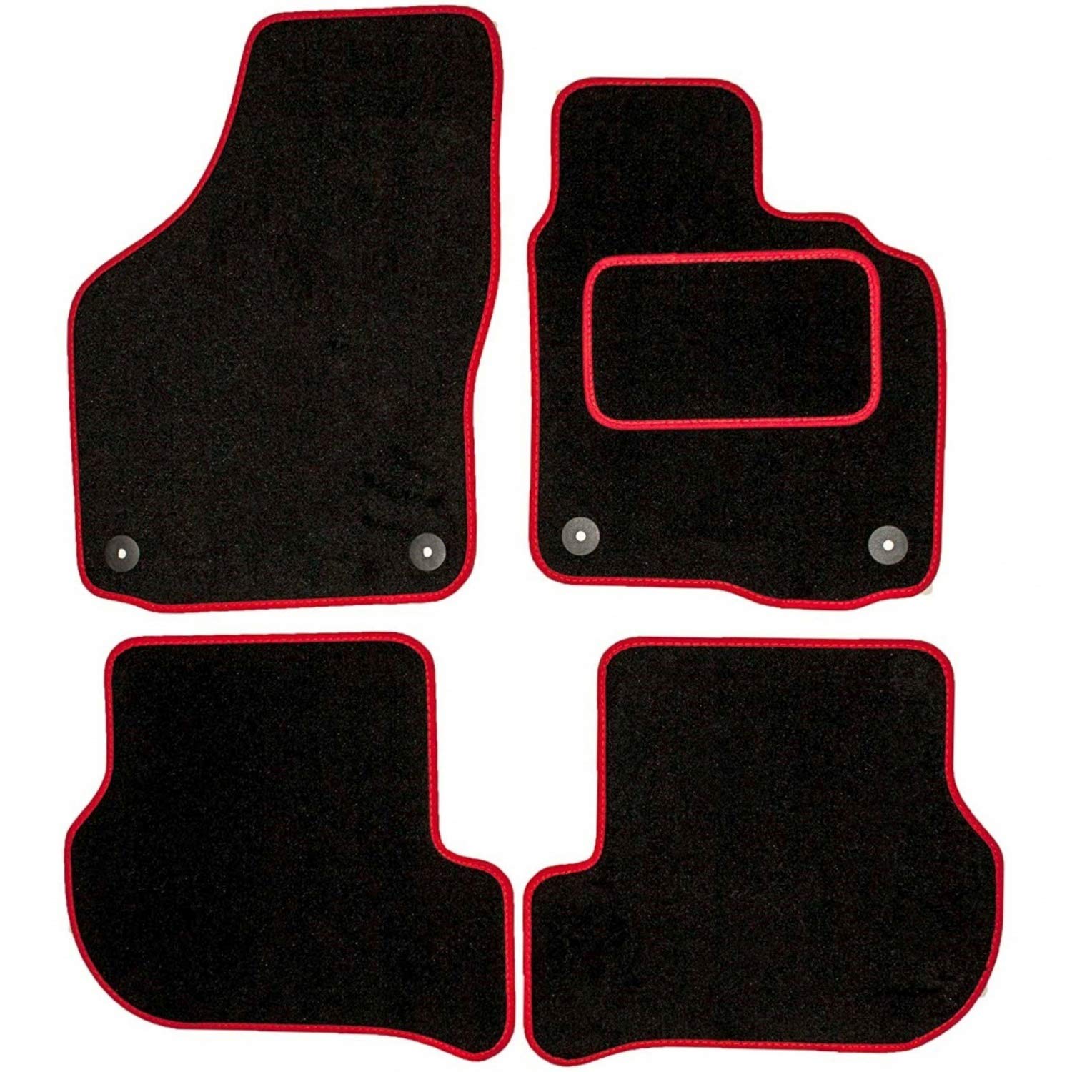 Sakura WW7981RD Tailored Mats, Black, Ford Focus 2015-18 Carpet Heelpad, Red Trim