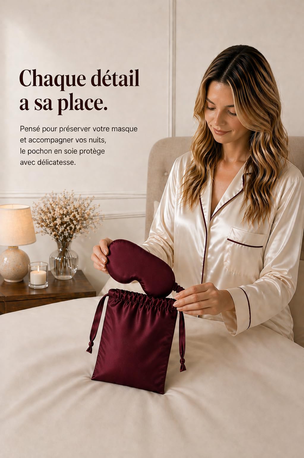 Éclat de Soie – Masque de nuit en soie de mûrier 22 mommes avec pochette en soie – Confort nuit et voyage – Coffret cadeau premium – Bourgogne profond – Certifié OEKO-TEX® STANDARD 100