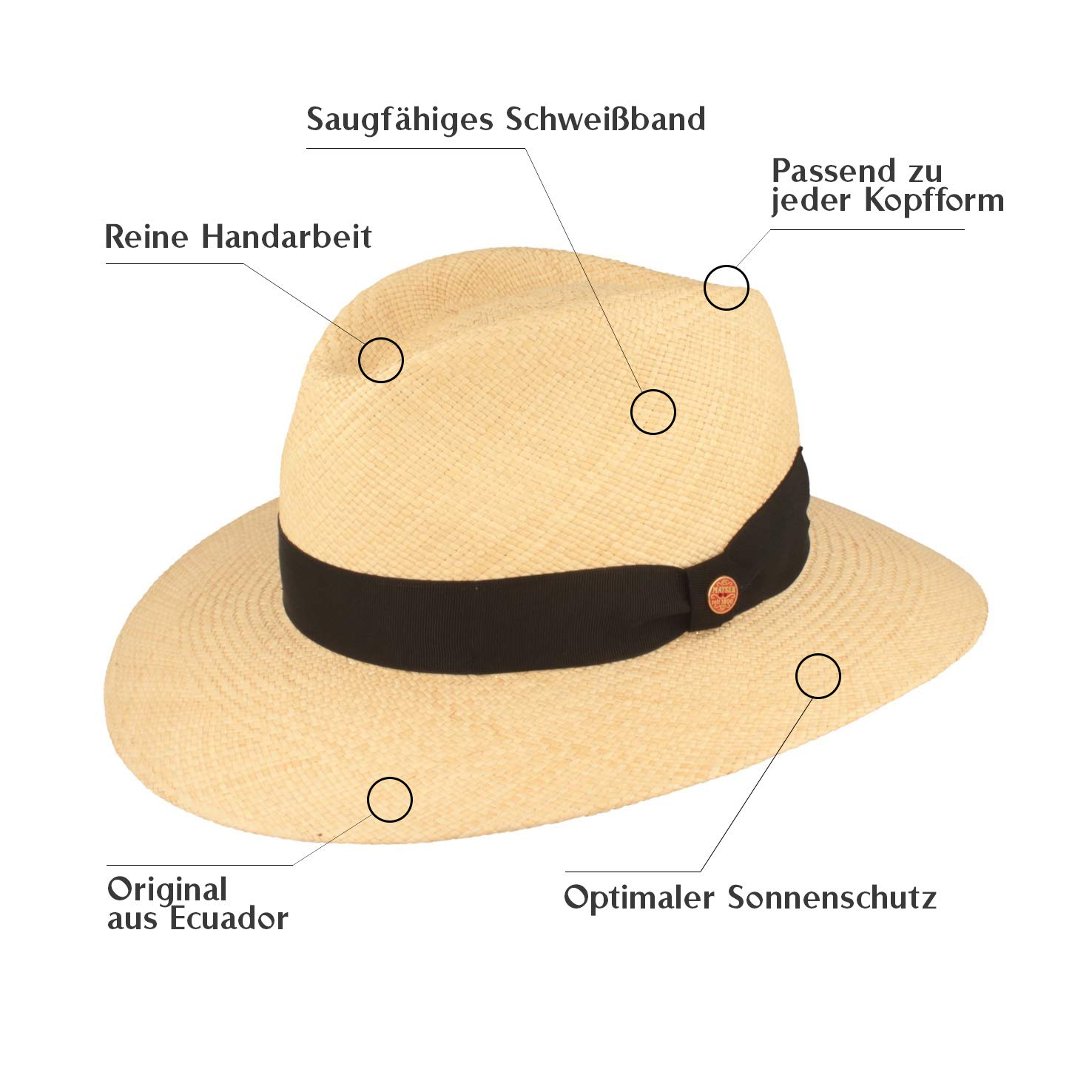 Mayser Chapeau Panama original | Chapeau de paille | Chapeau d'été en Équateur - Traditionnel Tressé à la main Protection UV 40 Hydrofuge Anti-casse