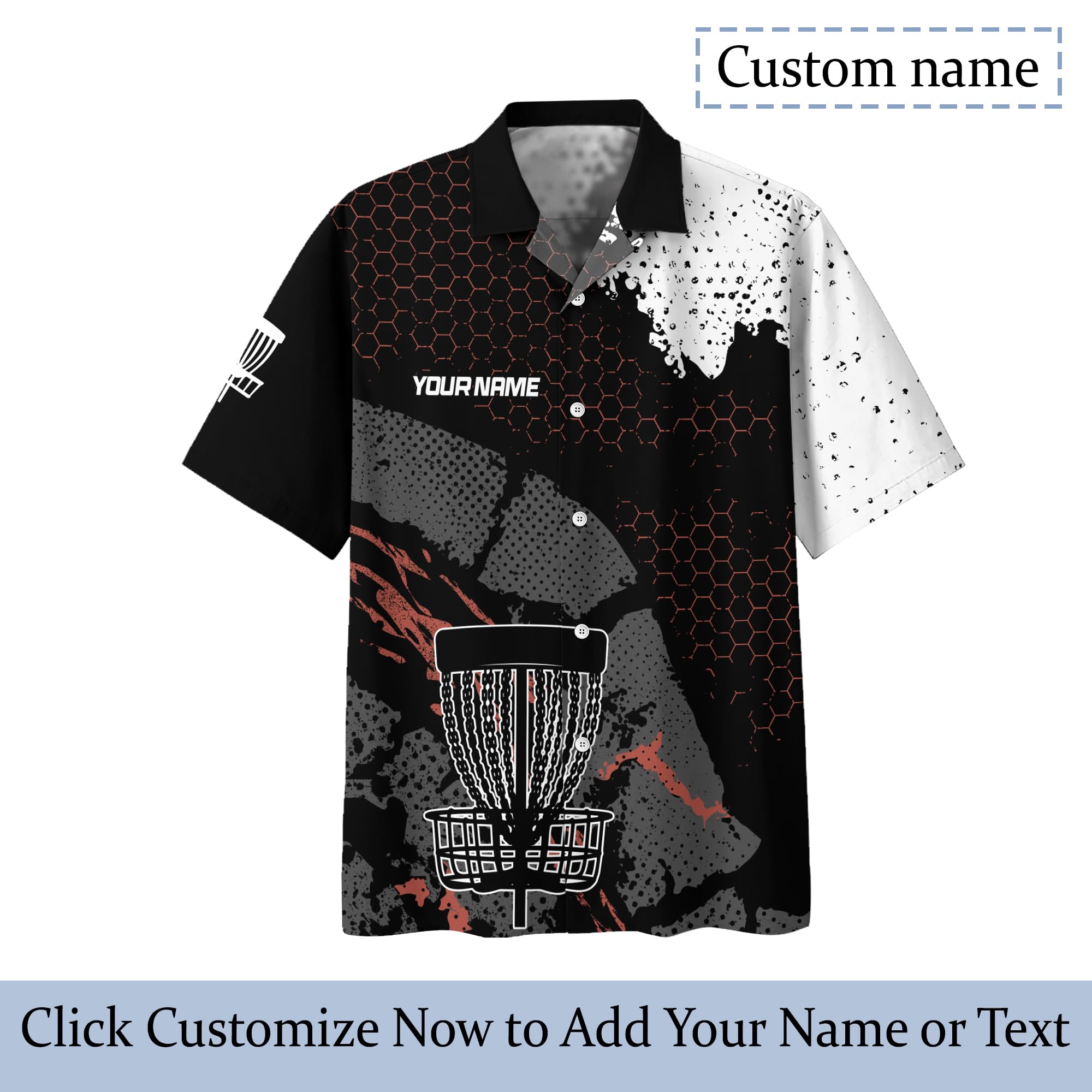 Casual Novelty Disc Golf Hawaii Tee Customized Honeycomb Pattern Disc Golf Button Up Shirt Flying Disc Sport Hawaiian T-Shirt S Multicolor