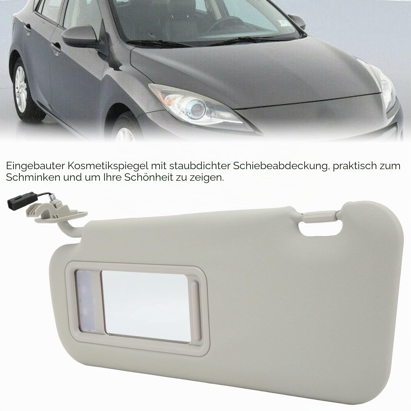 Sonnenblende Fahrerseite Links, Sonnenblende Vorne Links, Kompletter Montagesatz mit Spiegel, Kompatibel mit Mazda 3 Hatchback 2010–2013, BBM2 69 320C 75 Ersatzteil