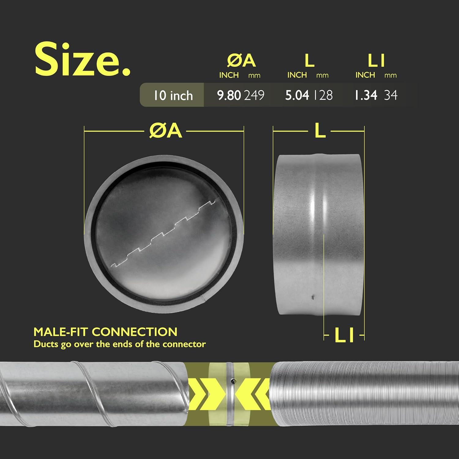 10 Inch Duct Damper - Metal Inline Backdraft Damper/Draft Blocker for Metal, Plastic Round Exhaust HVAC Ducting - Spring Loaded One-Way Airflow Dryer Vent Damper, Duct Connector