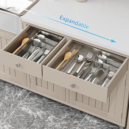 Miniatura 2 de Organizador de cajones de utensilios  Bandeja expandible para cubiertos, divisor de almacenamiento de cubiertos para cocina, diseño de malla con