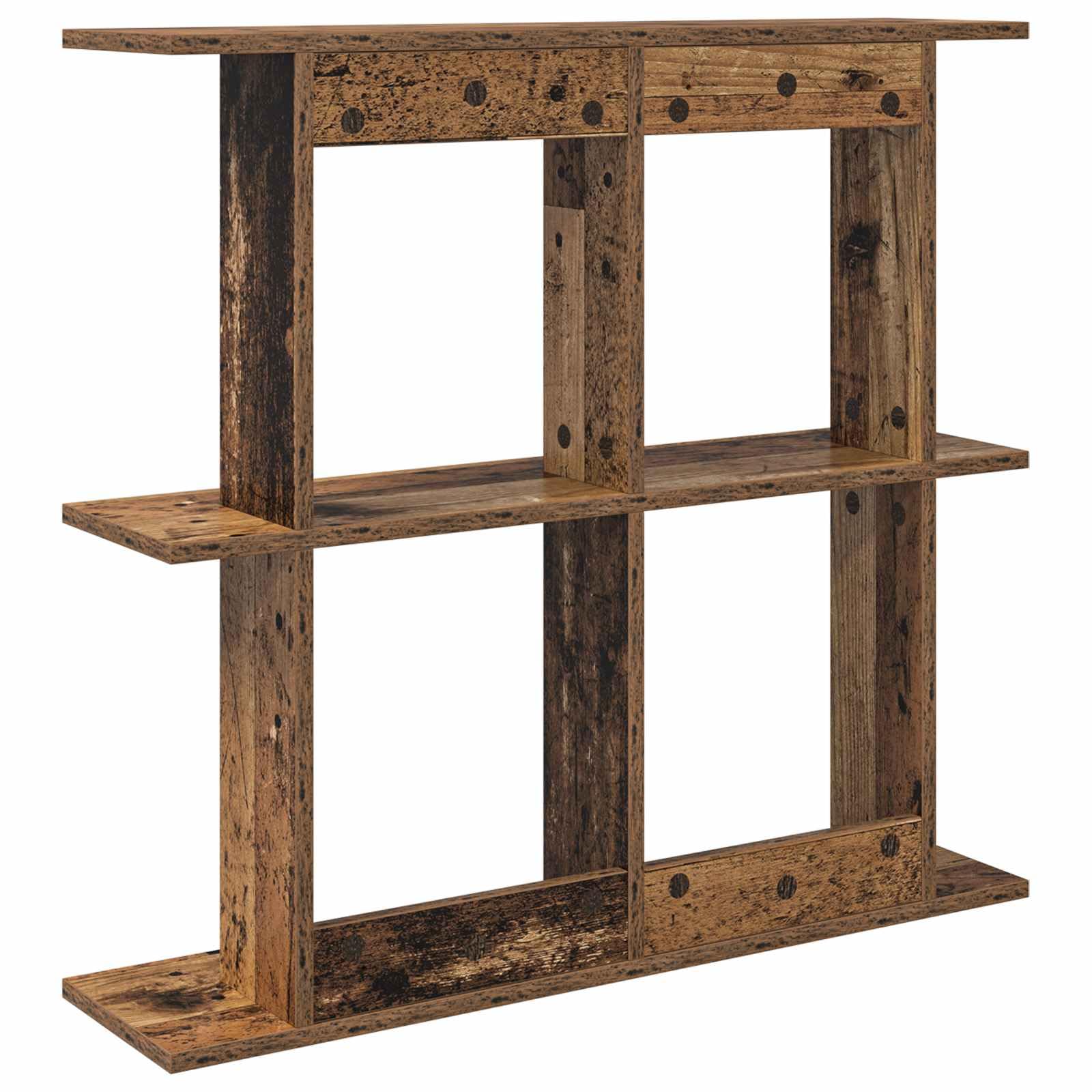 Wandregal aus Holzwerkstoff Altholz 80 x 20 x 75 cm für Wohnzimmer Büro, hängeregal schweberegal bücherregal Wandhalterung, platzsparende Aufbewahrung für Deko
