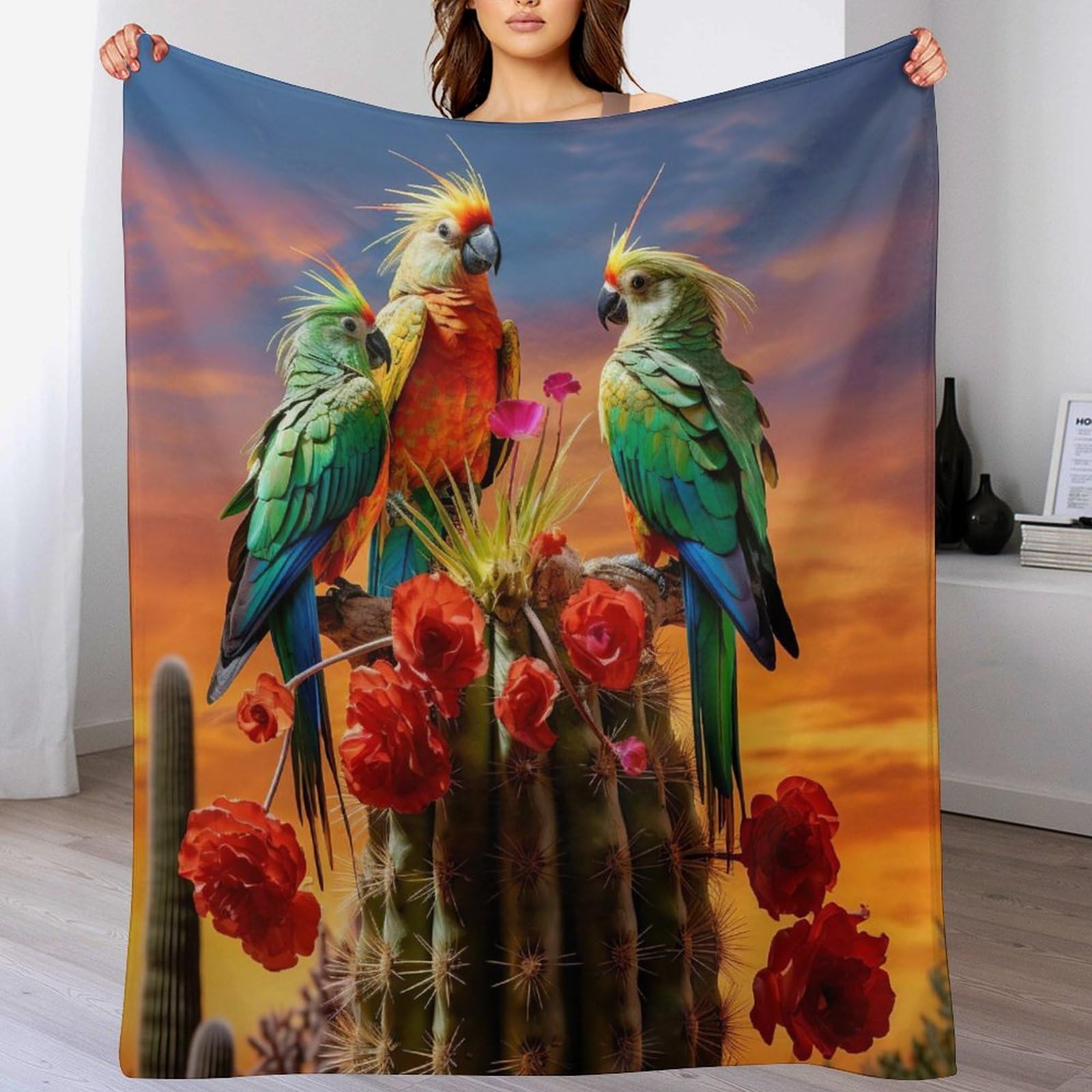 Couverture perroquet douce en flanelle polaire chaude pour canapé de séjour