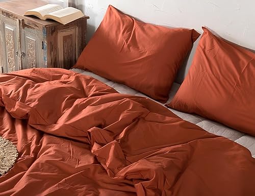 Miniatura 5 de INDACORIFY Juego de funda de edredón de algodón naranja óxido, lavado a la piedra, funda de edredón de algodón suave Donna, funda de edredón para