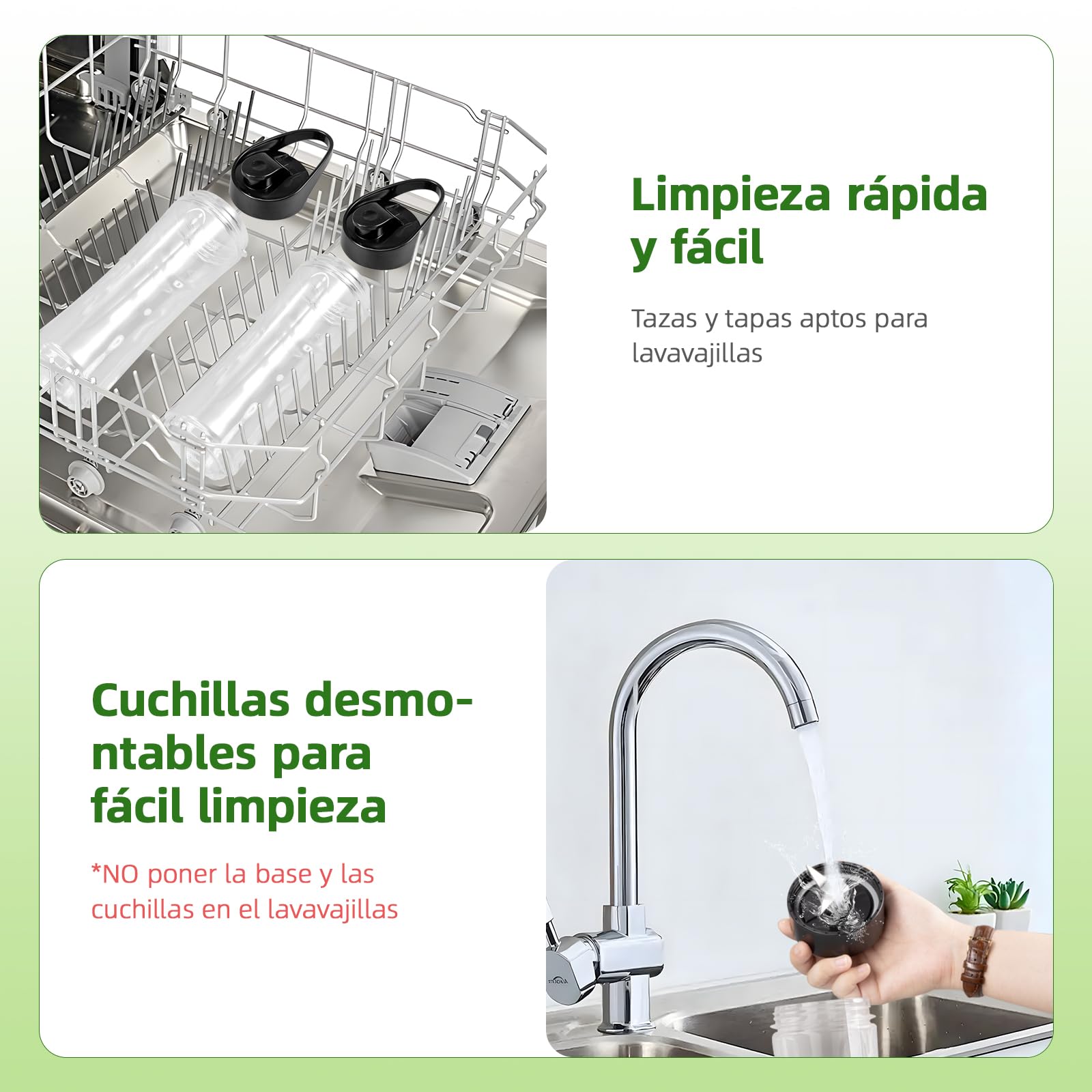 Carehabi Batidora de Vaso Portátil, Mini Licuadora para Batidos con 2 Botellas 600ml (Libre de BPA), Motor 300W Acero Inoxidable + 4 Cuchillas - Plata