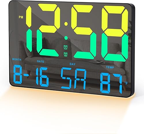 Poeroa Reloj de pared digital para dormitorio, reloj digital LED de 11.5 pulgadas, pantalla grande, con control remoto, atenuador, calendario, reloj disponible en Yaxa Venezuela