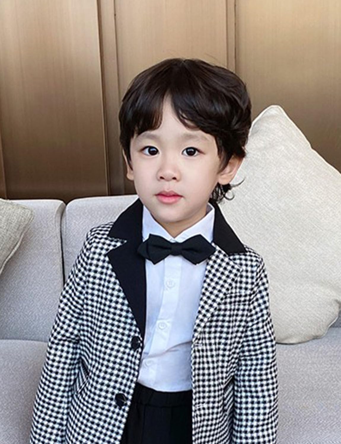 Boys' Small Checked Suit Jacket Two Buttons Coat for Casual Daily