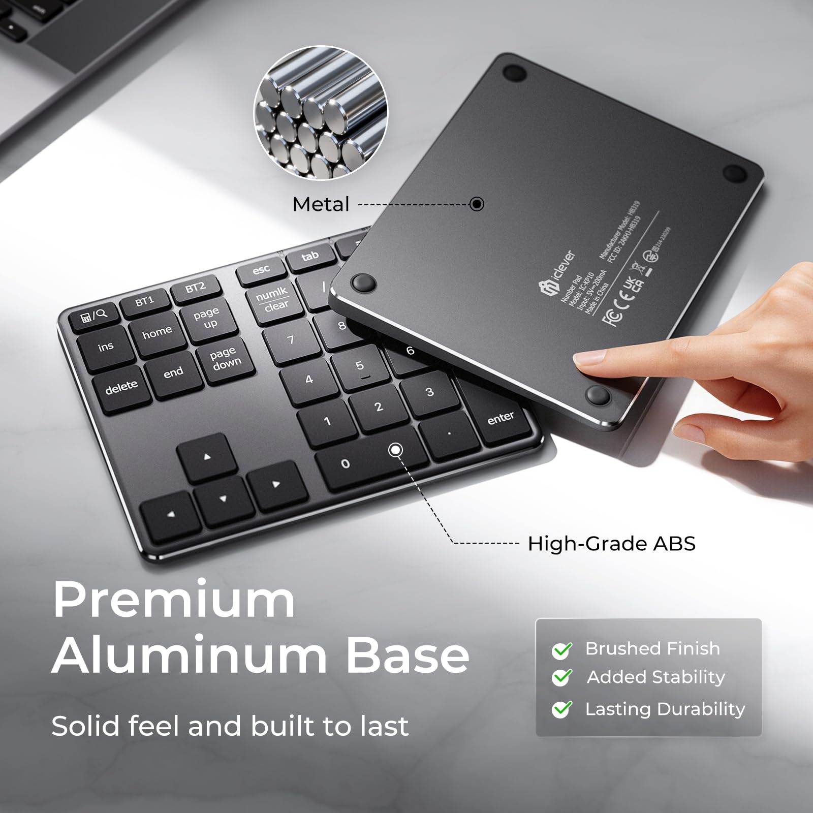 iClever Teclado Numérico Inalámbrico, Teclado Numérico Bluetooth 5.1 Multi-Dispositivo con Carga USB-C, Compatible con Mac/PC/Móvil