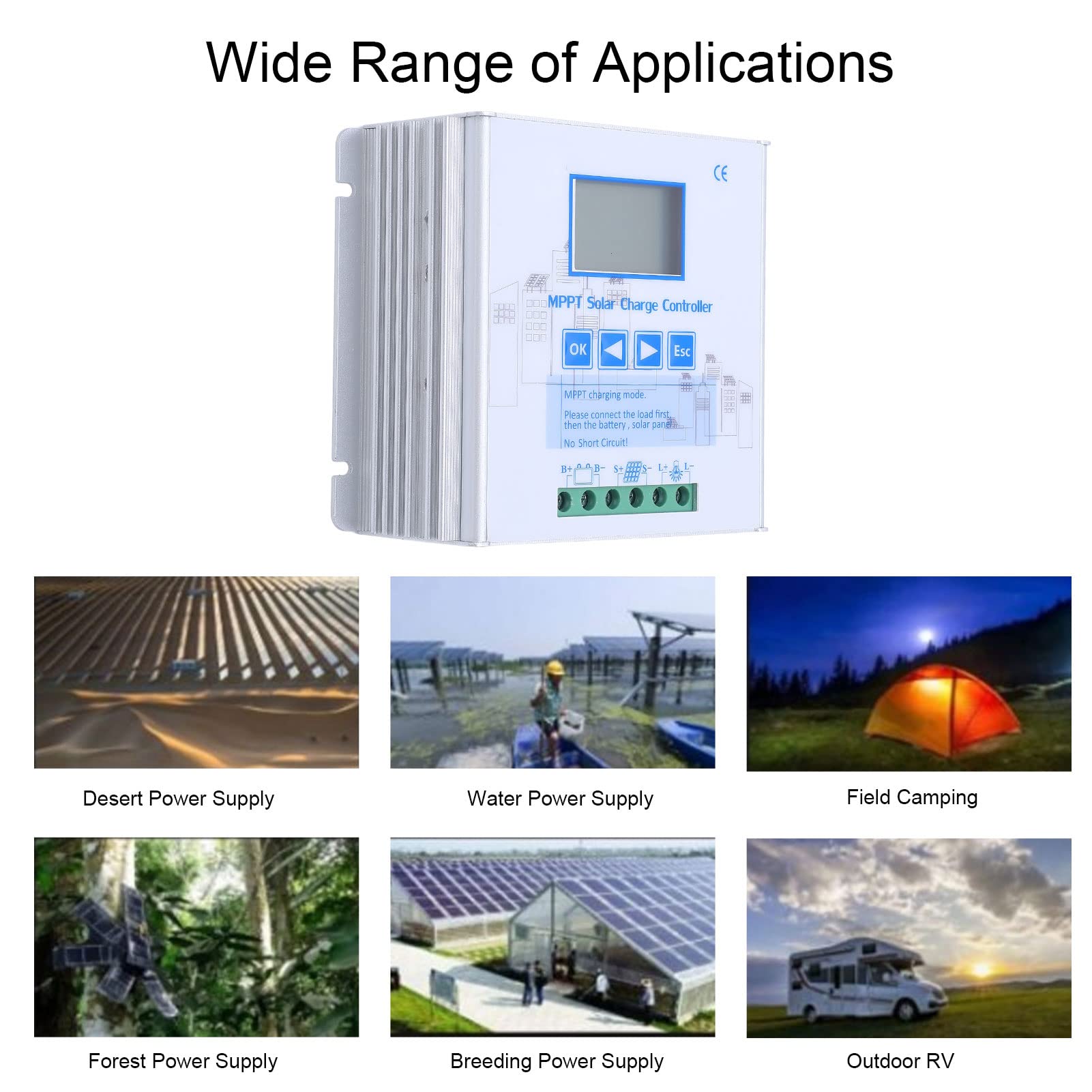 MPPT solarny regulator ładowania 10 A, 24 V, 48 V, wysokowydajny regulator solarny MPPT ze stabilizacją napięcia do baterii litowej, maks. wejście PV 130 V, do kampera, kempingu poza siecią