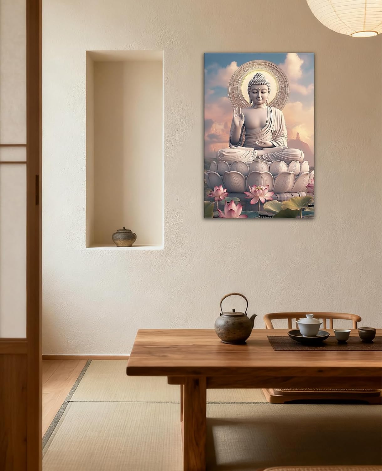 Zen Buddha Wall Art Lotus Flowers Canvas Picture Buddha Statue Poster Prints Buddism Spiritual Paintings for Spa Room Home Wall Decor(Artwork-3,28"x42")