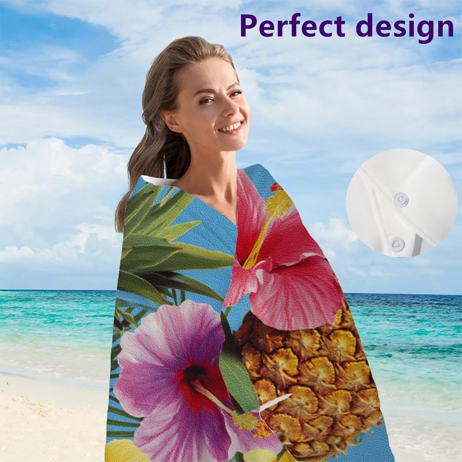 Ręcznik plażowy z mikrofibry, kwiat ananasa duży ręcznik kąpielowy 220 x 100 cm, lekki, miękki, szybkoschnący, odporny na piasek prześcieradło plażowe, z torbą do pływania Ręczniki sportowe G1-1088