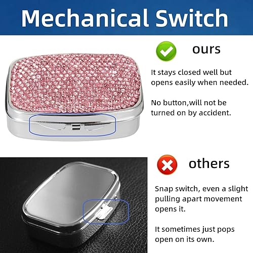 Miniatura 3 de Pastillero de viaje, estuche cuadrado pequeño de metal para pastilleros, contenedor compacto de vitaminas para medicamentos, botella portátil para