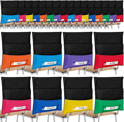 Maitys 24 bolsillos de almacenamiento para sillas de 16 x 19 pulgadas, organizador grande para asientos de aula, almacenamiento de asientos de 8