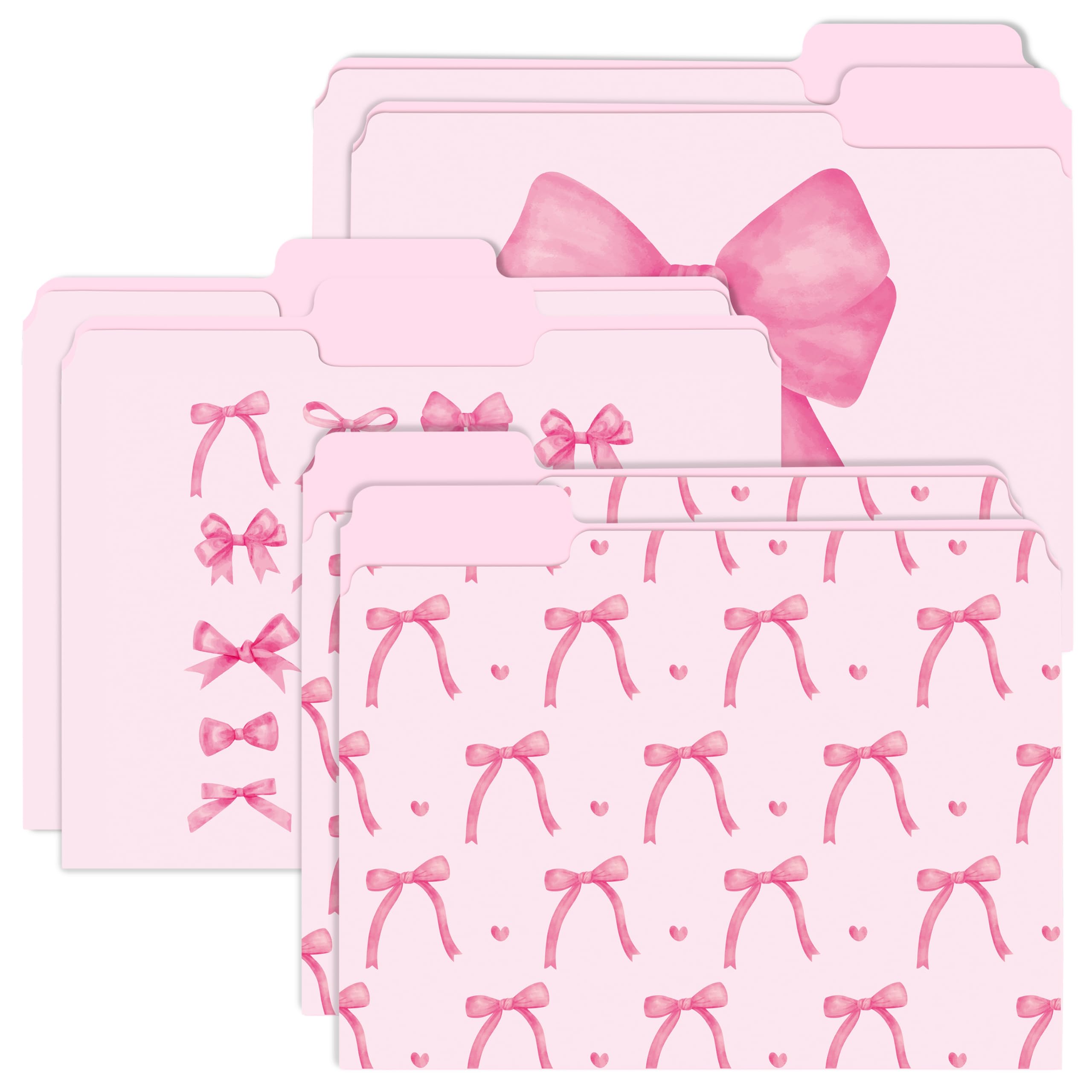 Xqumoi 12Pcs Coquette Pink Bow File Folders, Letter Size Bowknot Decorative File Pockets with 1/3 Cut Tab Pretty Colored Folders for Office Home Classroom Supplies Documents Paper, 8.9 x 11.6 Inch