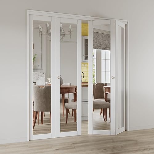 Puertas plegables, puerta de espejo de 72 x 80 pulgadas con perilla y kit de herrajes (doble 36 pulgadas), puerta interior plegable para