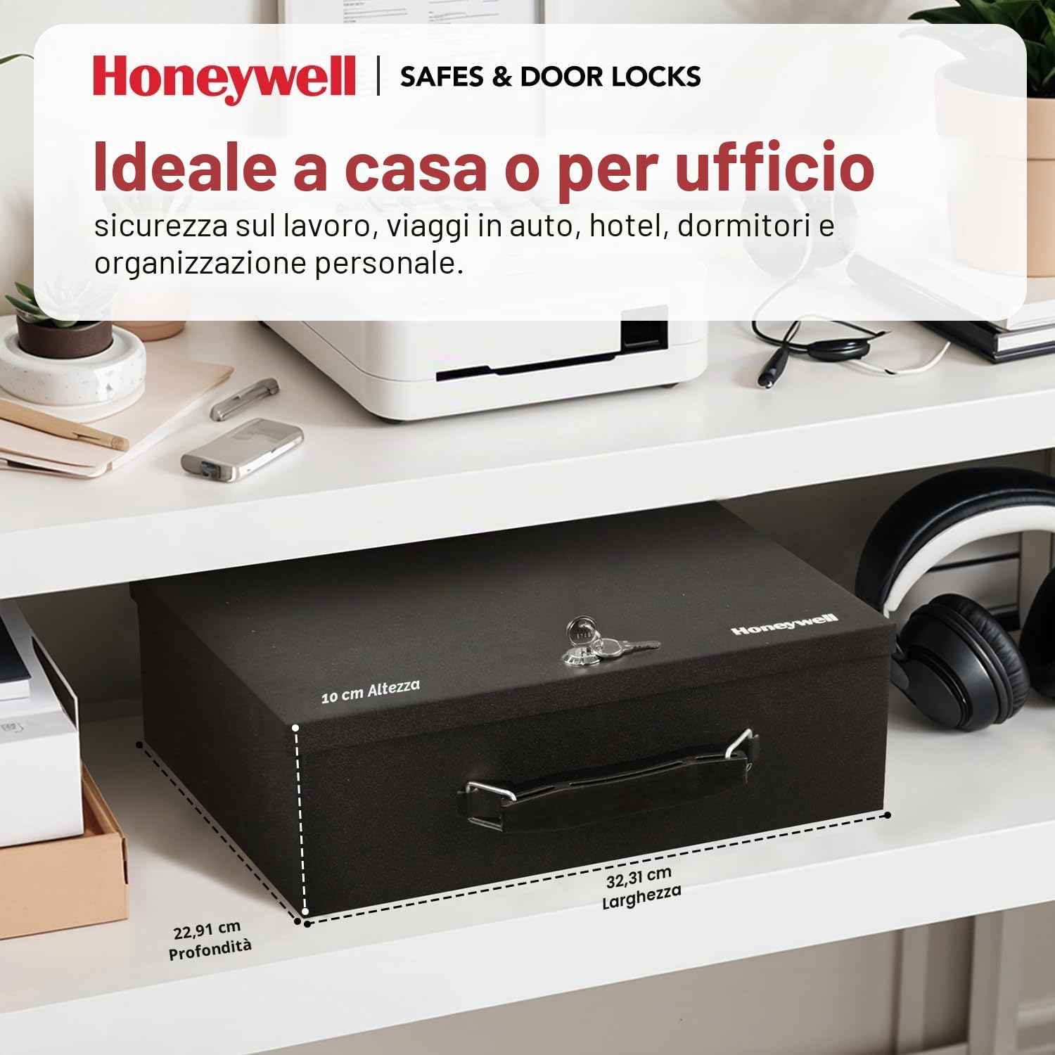 Honeywell 6104 Cassaforte per documenti, ignifugo, minisafe, 5 l, con serratura a chiave