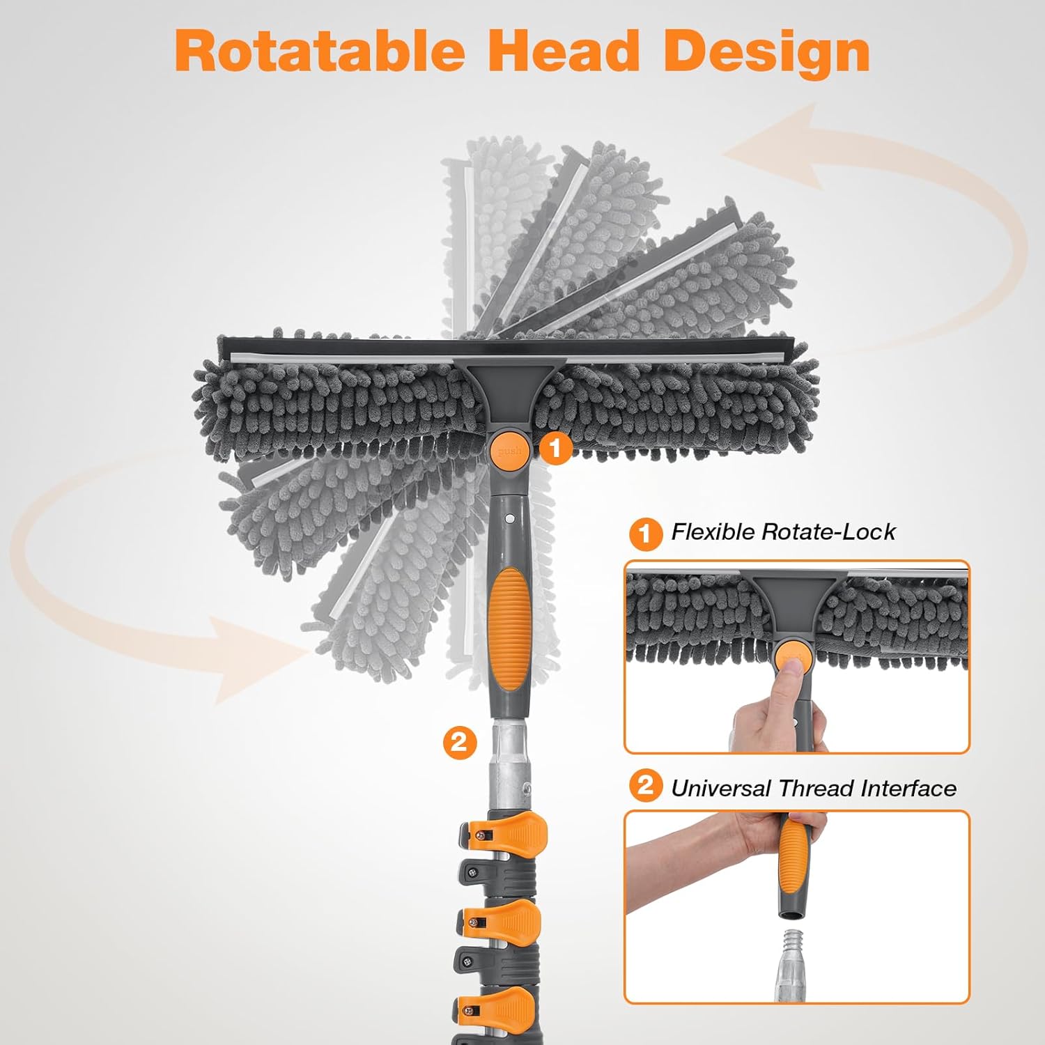 20FT Reach Window Squeegee with 5-13 FT Extension Poles, Extra-Large 14" Window Squeegee Window Cleaning Kit with Telescopic Pole,Window Cleaner Tool with Adjustable Head, for High Window, Glass, RV