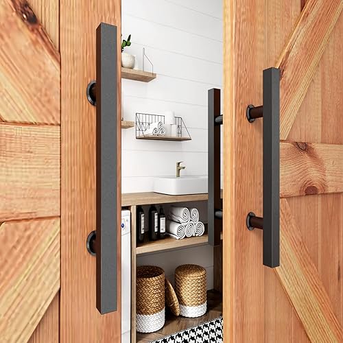 SMARTSMITH Tirador de puerta de granero de 24 pulgadas cuadrada en forma de H de doble cara, paquete de 2 unidades negro mate, acero inoxidable,