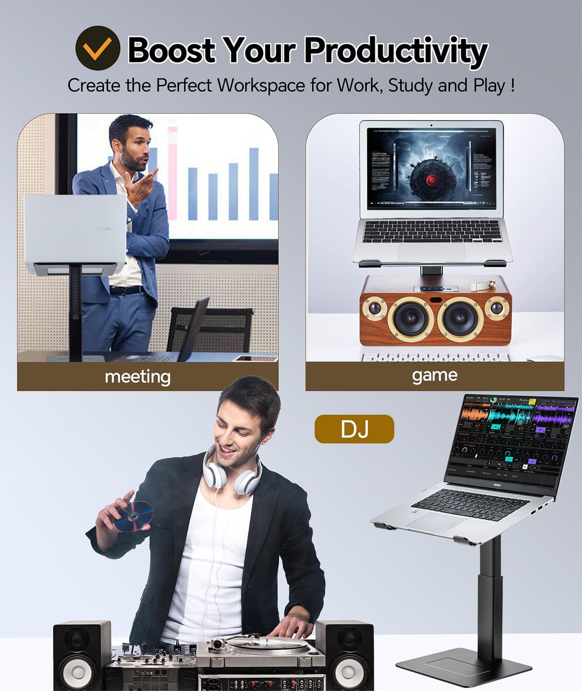 supamir Adjustable Laptop Stand for Desk DJ Laptop Riser, Standing Desk Converter - Image 4