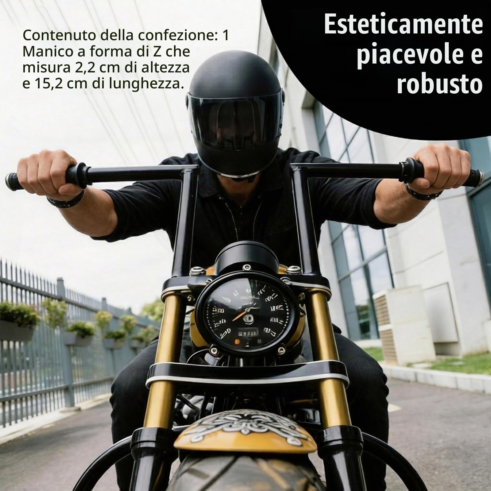 Manubrio Moto, Z Bar Ø22mm 7/8 Pollici, Rialzato 8", In Acciaio Resistente Con Abbassamento Centrale Stile Chopper Per Harley Yamaha Suzuki Kawasaki MT07 MT09 Touring Street Bike Cruiser ATV