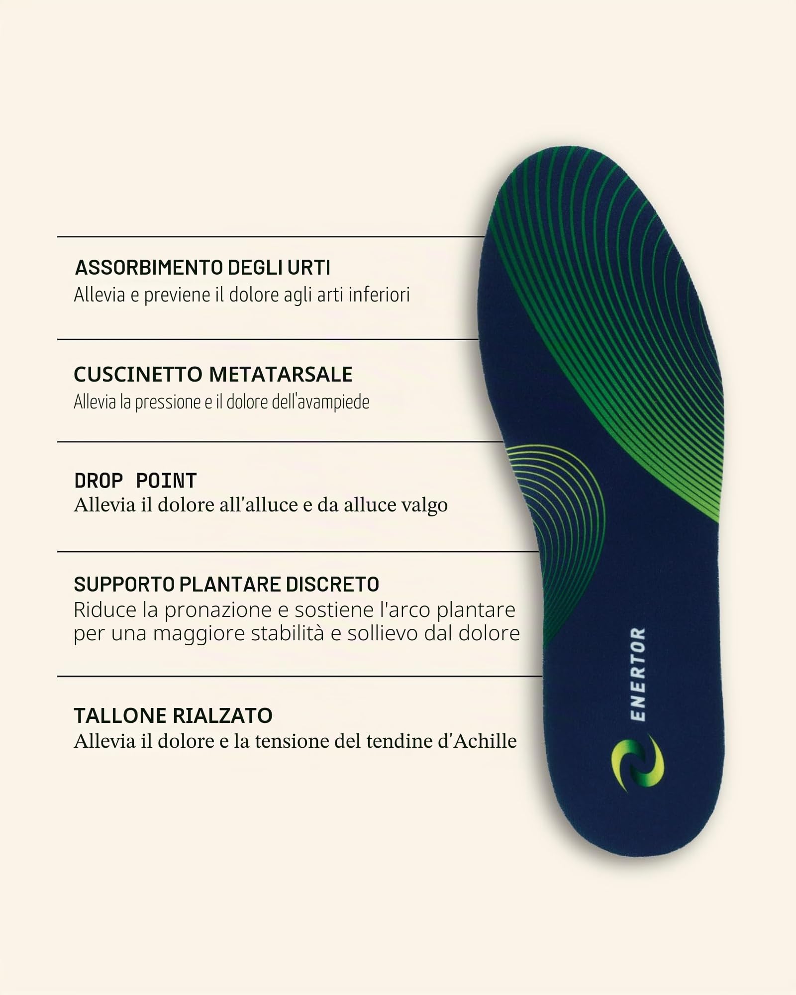 Enertor PX1 Solette per camminare – Escursioni & In piedi – Solette ortopediche a tutta lunghezza tecnologia ammortizzante – Sollievo dal dolore al piede e al tallone – per fascite plantare,
