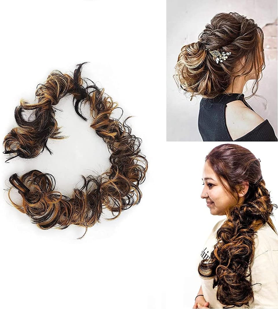 Ekan Ponytail Frill Hair Extensions For Women, Messy Juda Bun Maker, 20 Grams, Pack Of 1 (Highlighting)
