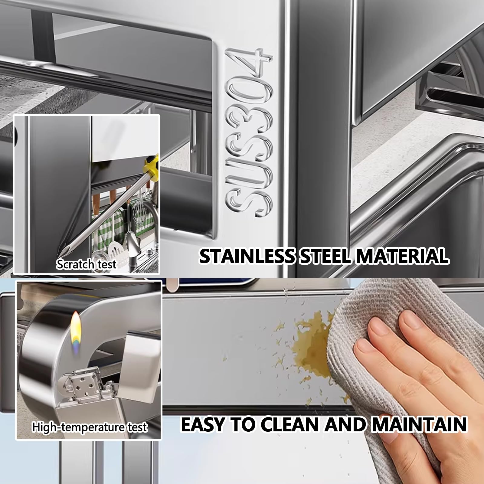 Doble capa Escurridor Platos Cocina organizador, scola piatti da appoggio sopra lavandino, Ahorra espacio Escurre Porta Cubiertos, Cocina cubiertos platos, con ganchos, portacuchillos.(76cm)