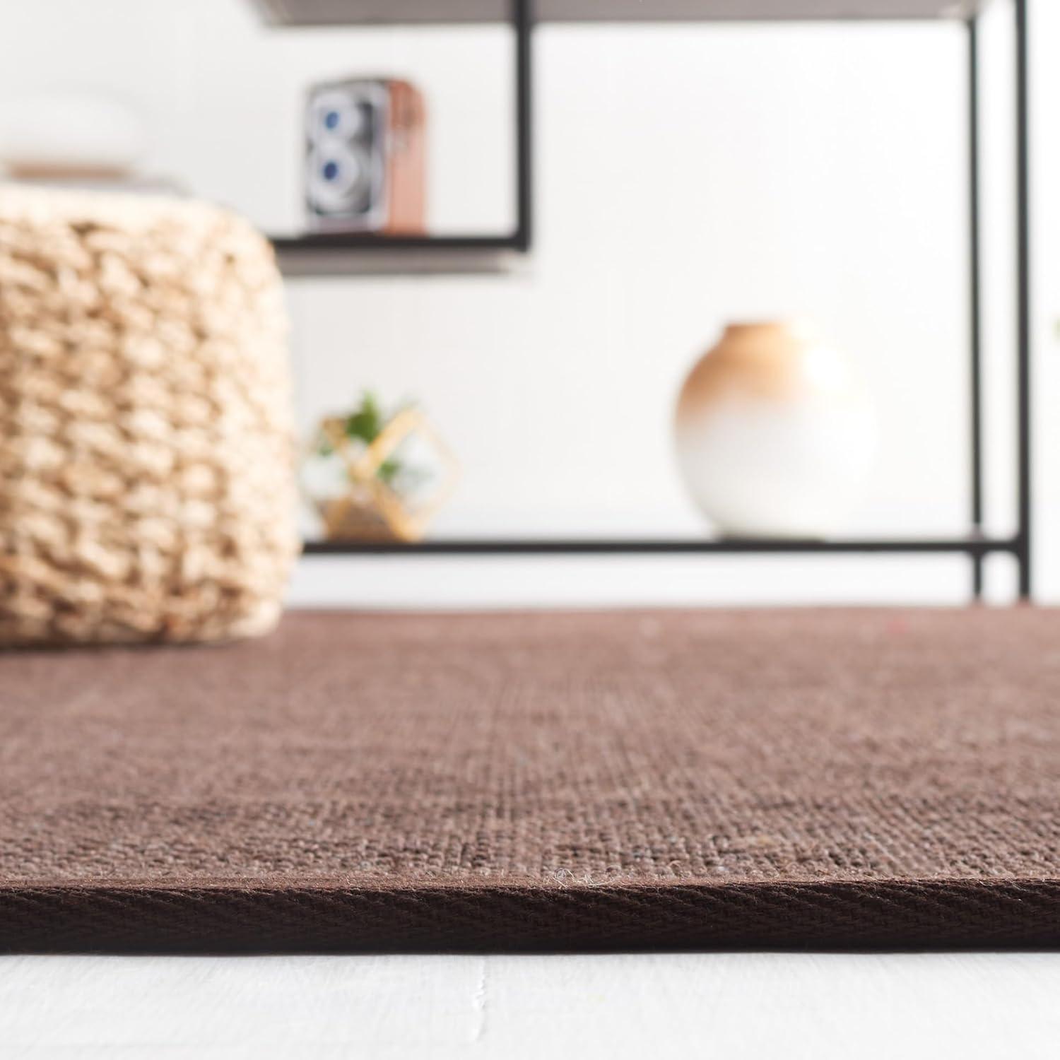 SAFAVIEH Natural Fiber Collection Area Rug - 8' Square, Chocolate & Dark Brown, Rustic Farmhouse Border Sisal Design, Easy Care, Ideal for High Traffic Areas in Living Room, Bedroom (NF133D)