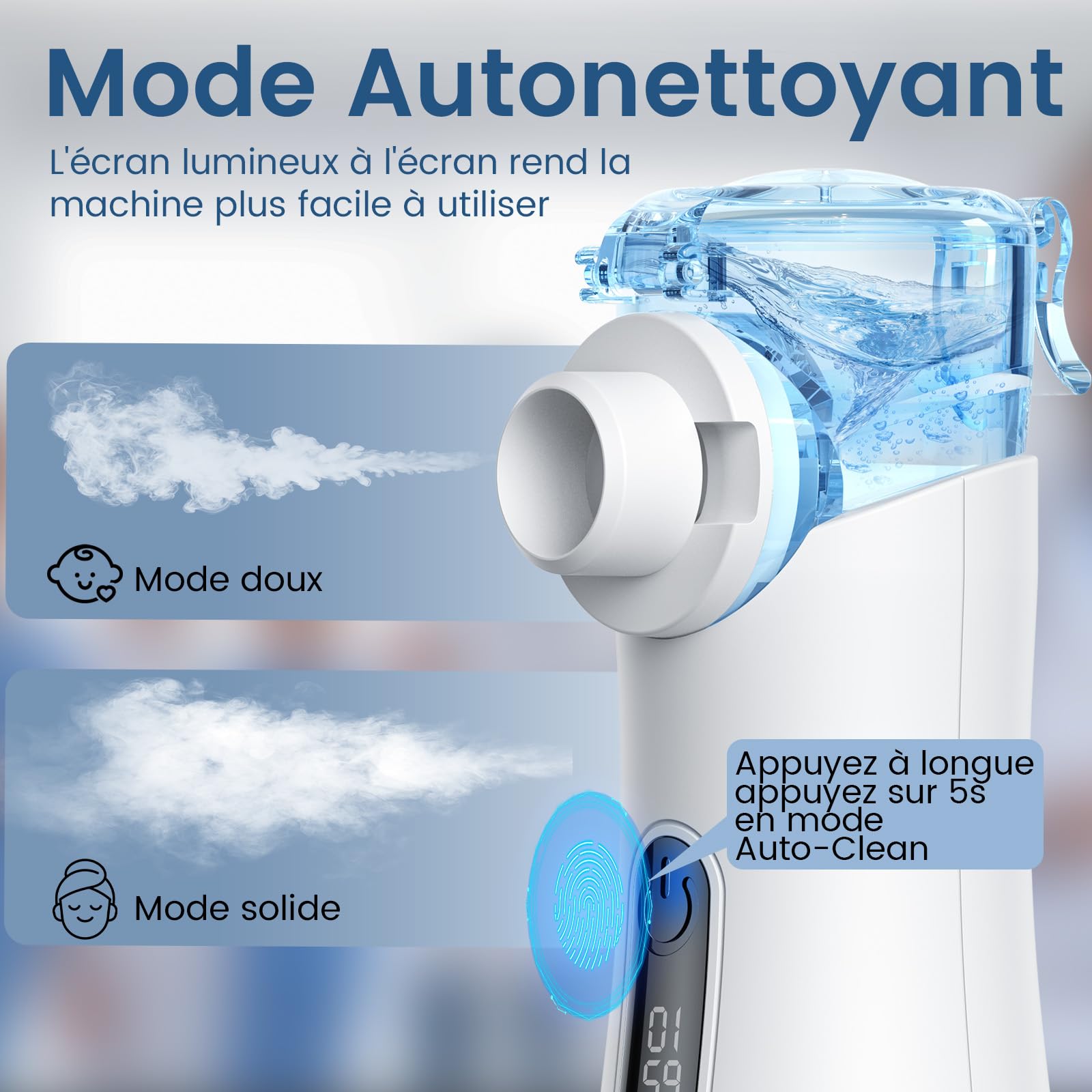 Nébuliseur Ultrasonique Portable 85g | Enfants & Adultes | 2 Modes | Batterie 1h | Silencieux 30dB | Écran LED