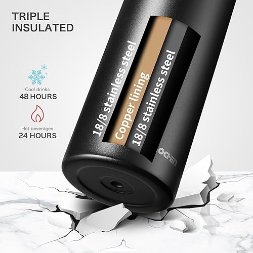 Miniatura 6 de KXIAOCHEN Botella de agua aislada, botella de agua de acero inoxidable, 2 tapas (con pajilla y tapa con asa), botellas de agua metálicas de boca